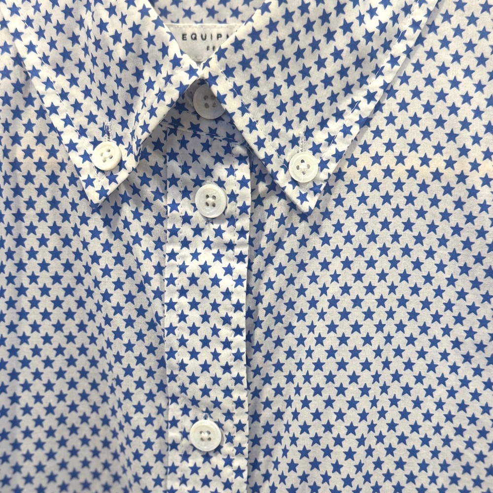 Equipment Stars Mini Blue on White Patterned Blouse